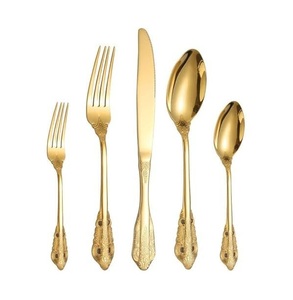 Elegant Gold Plated Flatware Set With Ornate Handle Design Fork <b>Knife</b> Spoon Dishwasher <b>Safe</b> Metal Cutlery For Wedding Occasion - Product Image 2