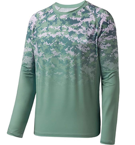 เสื้อแรชการ์ดแขนยาวสำหรับผู้ชาย ลายพรางสีเขียว ระบายอากาศได้ดี ป้องกันรังสียูวี ผลิตจากโพลีเอสเตอร์/คอตตอน สำหรับผู้ใหญ่ UPF 50+ ป้องกันแสงแดด - Product Image 1