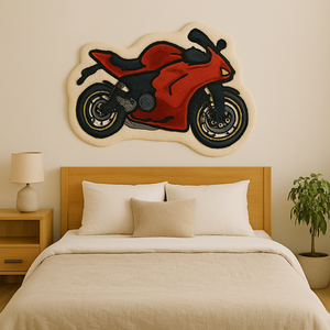 Hand Tufted <b>Red</b> bike Shape <b>Wool</b> Rug Modern Abstract Pet Friendly Non-Slip for Living Room Bedroom Studio Picnic Designer - Product Image 2