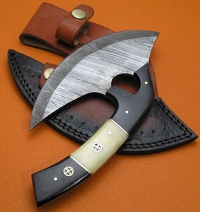 Cuchillo de Caza de Acero de Damasco, Hoja de Punta Caída, Mango de Madera, Borde Biselado, Uso en Exteriores, Grosor de 0.7mm, Hoja Única - Product Image 4