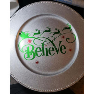 Assiette et vaisselle Believe Charger Assiettes de service en métal réutilisables et plateau rond Assiette de chargeur en émail pour Noël - Product Image 1