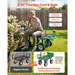 500 LBS Heavy Duty <b>Garden</b> Cart with Seat Rolling Steel Work <b>Stool</b> and Tool Tray Foldable Design for Gardening - Product Image 3