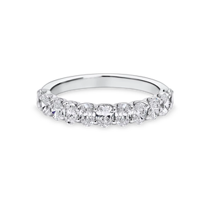 แหวนเพชรทรงรีครึ่งวง แหวนแต่งงานเพชรเพาะเลี้ยงในทองคำขาว 18K สีเหลือง ขาว และโรสโกลด์ พร้อมแพลตตินัม - Product Image 1