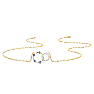 Interlocking Blue Stone <b>Circle</b> Diamond Necklace with Dual <b>Ring</b> Sparkle and Modern Geometric Design - Product Image 4