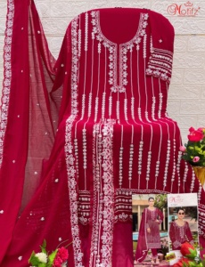 ¡Tendencia Shalwar Kameez con trabajo de brocas de bordado, parte inferior de parche Santoon y Dupatta una pieza étnica llamativa! - Product Image 4