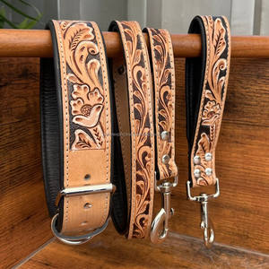 Collar de perro de lujo de cuero con herramientas manuales personalizado de los fabricantes, conjuntos de collar de correa de cuero genuino para perros y gatos - Product Image 2