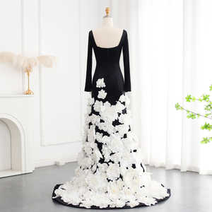 Jancember LSZ248 gaun pesta malam lengan panjang hitam bunga 3d cantik LSZ248 gaun <span class=keywords><strong>Prom</strong></span> pesta malam - Product Image 3
