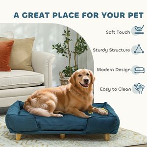 Divano per Cani di Taglia Grande Blu Scuro con Cuscino Confortevole e Gambe in Legno di Pino per Uso Interno per Cani Più Grandi - Product Image 6