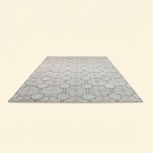Tapis en laine tufté à la main gris argenté à motif quadrifolia, tapis géométrique moderne à treillis, antidérapant, écologique, pour salon - Product Image 2