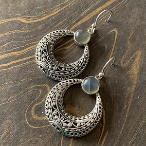 Labradorite Gemstone Vintage Boho <b>Dangle</b> <b>Earrings</b> in Oxidized 925 Sterling <b>Silver</b> Jewelry Filigree Work - Product Image 2