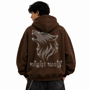 Sweat-shirt à capuche zippé personnalisé marron avec strass pour hommes et femmes, style streetwear oversize, sweat-shirt graphique en cristal, fabricant de sweats à capuche tendance - Product Image 4