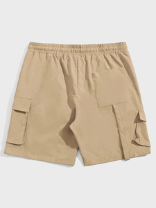 Casual Men's 100% Cotton Solid Front Multi-Pocket Strap Design Breathable Mid Waist Drawstring Closure <b>Plain</b> Dyed Knitted Shorts - Product Image 4