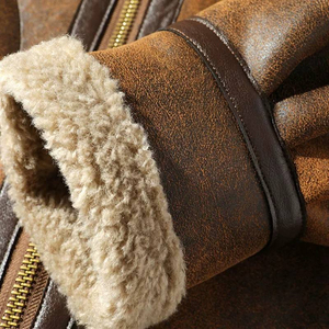 <b>Men's</b> Vintage Winter Bomber Parka Heavy Wool Faux <b>Leather</b> Fur Lining Waterproof Windproof Streetwear Style Custom Color Service - Product Image 3