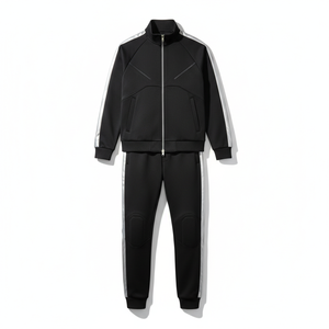 Custom Design Men's <b>Flannel</b> Woven Sporty Autumn <b>Jacket</b> and Pants Suit High Quality Plus Sized Stripe Zipper Fly Stand Collar - Product Image 1
