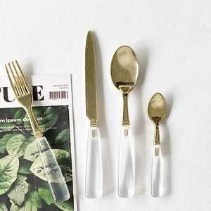 Crystal Handle Flatware Set With <b>Gold</b> Accents Elegant Serving <b>Utensils</b> Dishwasher Safe Wedding Tableware Cutlery Set 6 Pcs - Product Image 2