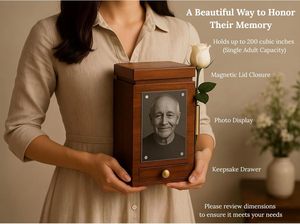 Luxury Solid Walnut Wood Rectangular Cremation Urn for Adult Ashes | 200 Cu <b>Large</b> Simple Memorial Urn <b>Photo</b> Display <b>Frame</b> - Product Image 4