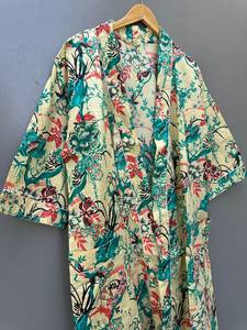 Boho Floral Cotton Kimono Robe Festival Kaftan Lightweight <b>Dressing</b> <b>Gown</b> - Product Image 4