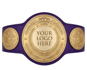 Ceinture de boxe personnalisable avec plaque dorée et sangle violette pour équipement d'entraînement d'arts martiaux, unisexe, en PU durable - Product Image 2