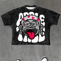T-shirt Homme Col Rond Manches Courtes Coupe Droite Épaules Tombantes Imprimé Sérigraphié Coton Lourd Lavage Vintage 100% Coton Écologique