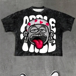 Drop Shoulder Oversized Screen Print Heavyweight T-shirt O-Neck Wash Vintage Men 100% Cotton Eco-Friendly Quick Dry Breathable - Product Image 1