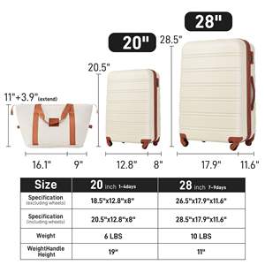 Ensemble de bagages rigides légers 2 pièces + valise à roulettes avec serrure TSA 20'' + 28'' - Product Image 5