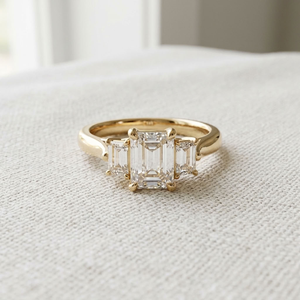 18K Gold Emerald Cut 3 <b>Stone</b> Diamond Ring IGI Certified Prong Set Wedding Engagement Party Jewelry for Women - Product Image 3