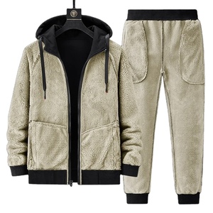 ใหม่ผู้ชายขนแกะที่อบอุ่นแฟชั่นชุดผู้ชายเสื้อHoodie + กางเกงSolid Plusกํามะหยี่กีฬาวอร์ม 2 ชิ้นชุดชาย - Product Image 1