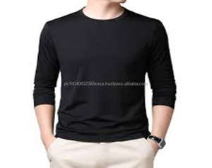 Camiseta de algodón para hombre, buena calidad, 100% algodón, informal, 180 gramos, cuello redondo, manga larga, lisa, bordada, en blanco. - Product Image 6