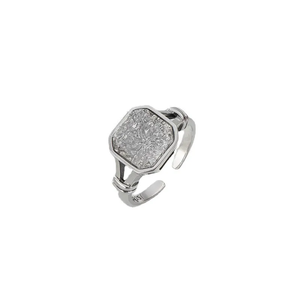 925 sterling <b>silver</b> white tea stone square diamond <b>ring</b> <b>men</b> and women fashionable INS niche design gender-free <b>ring</b> hand jewelry - Product Image 1