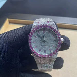 Reloj BOJ A.P.60 de Primera Clase con Esfera Redonda Rosa, Movimiento Automático, Diamantes VVS y Moissanita para Hombre, Reloj de Lujo a Bajo Precio - Product Image 1