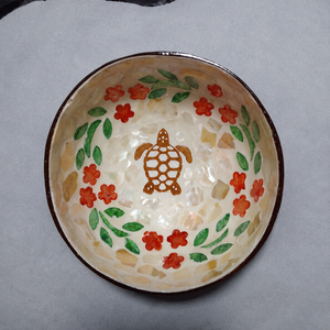 Bol en noix de coco incrusté de nacre écologique, motif tortue, vente en gros, mosaïque florale faite à la main, vaisselle tendance - Product Image 1
