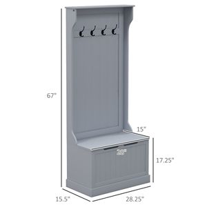 Panca da ingresso grigia con appendiabiti e panca con seduta, panca da ripostiglio con ganci portaoggetti per l'arredamento della casa - Product Image 3