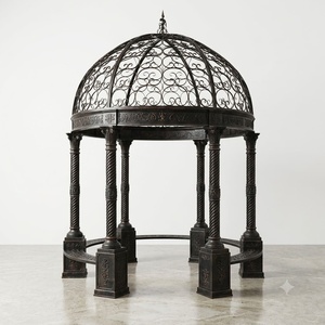 Gazebo de jardin classique en fer forgé, résistant à la rouille, design victorien, résistant aux intempéries, montage facile, finition noire, option écran. - Product Image 1