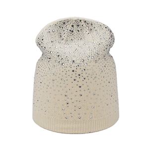Customized Warm Stretchy Beanies Hat Outdoor Streetwear Casual Stylish Shiny Women Knitted Cotton Rhinestone Decor Knitted Hat - Product Image 5