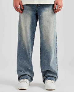 Customization Stitchmode Mid Waist Wide Blue <b>Boot</b> Cut Light Wash Baggy Fleece Denim Jeans Men - Product Image 4