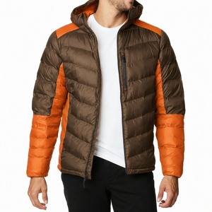 Chaqueta Acolchada con Capucha para Hombre, Color Marrón Naranja, con Cuello Alto, Cierre de Cremallera Transpirable, Relleno de Plumón, Resistente al Viento, para Uso Casual de Invierno - Product Image 2
