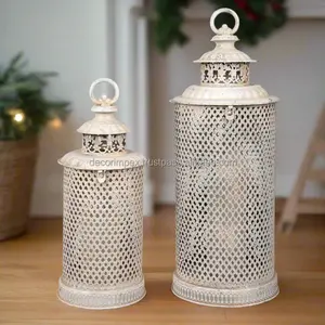 Vente en gros de lanternes cylindriques en métal indiennes pour l'intérieur et l'extérieur de Noël, éclairage décoratif pour la décoration de la maison - Product Image 2