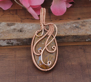 Pendentif en pierre précieuse de jaspe naturel enveloppé de fil, argent 925, vente en gros, plaqué platine, vintage, unisexe, artisanal, cristal de guérison - Product Image 1