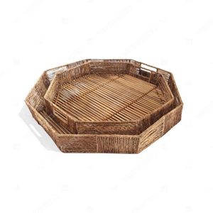 Organisateur de table de salon THE PARALLEL en bambou et jute, plateau de rangement et d'organisation - Product Image 4