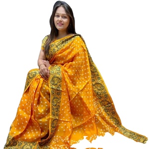 ผ้าไหมศิลปะพร้อม Zari โอบมือด้วยขอบและงาน Hend Bandhej Orignal Bandhej สารี - Product Image 1