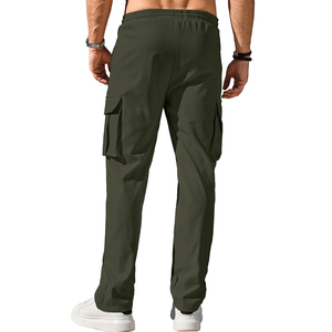 Pantalones Cargo Verde Oliva para Hombre, Cintura Elástica con Cordón, Secado Rápido, Ligeros, Casuales, para Exteriores, con Múltiples Bolsillos, para Verano - Product Image 5