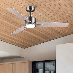 Ventilateur de plafond LED en nickel brossé de 48 pouces avec lumière, design à profil bas, par Lowe - Product Image 1
