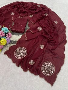 Reglance Traditional Handcrafted Cutdana Khatli Rangoli Crushed Material Mirror <b>Saree</b> Heavy Moti Border Pallu Butta Work Blouse - Product Image 4