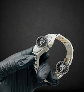 Montre de luxe pour hommes, en acier inoxydable, avec lunette en diamant Moissanite, cadran noir, analogique, automatique, pour un usage quotidien - Product Image 4