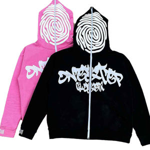 2024 moda Streetwear Puff estampado cremallera completa sudaderas con capucha logotipo personalizado peso pesado térmico desgastado lavado Zip Up sudaderas con capucha para hombres - Product Image 4