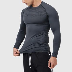 Haut de compression sans couture à manches longues pour homme, séchage rapide, en Spandex et Polyester, pour le sport, gris - Product Image 4