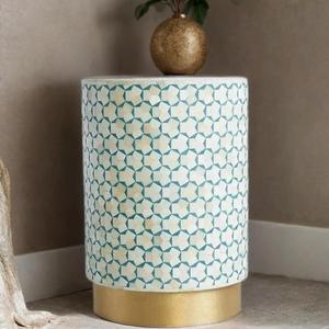 Mesa de Cajones con Incrustaciones de Hueso de ILAHI, Diseño Moderno con Detalles de Ágata, Almacenamiento de Tres Niveles, Mueble Portátil para el Hogar - Product Image 4