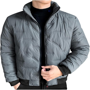 Chaqueta de Invierno Acolchada Gris para Hombre, Cuello Alto, Cierre de Cremallera Frontal, Resistente al Viento, Corte Regular, Color Sólido, Ropa Exterior de Poliéster - Product Image 5