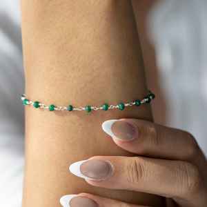 Delicate Raw Emerald <b>Beaded</b> <b>Bracelet</b> 14K Gold Filled Chain 925 Sterling Silver Chain May Birthstone Gemstone <b>Bracelet</b> - Product Image 5