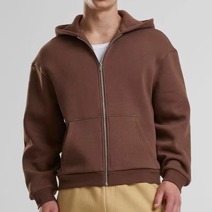 Sudadera con capucha para hombre, color marrón, con cremallera, corte holgado, 100% algodón, forro polar, estilo casual, con capucha, diseño DIY, para invierno - Product Image 1
